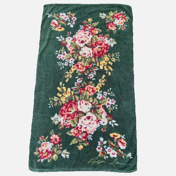 Ralph Lauren LOT OF 3 Green Floral Bathroom Towel Set 2 Bath 1 Hand Rose Vintage - Picture 12 of 16